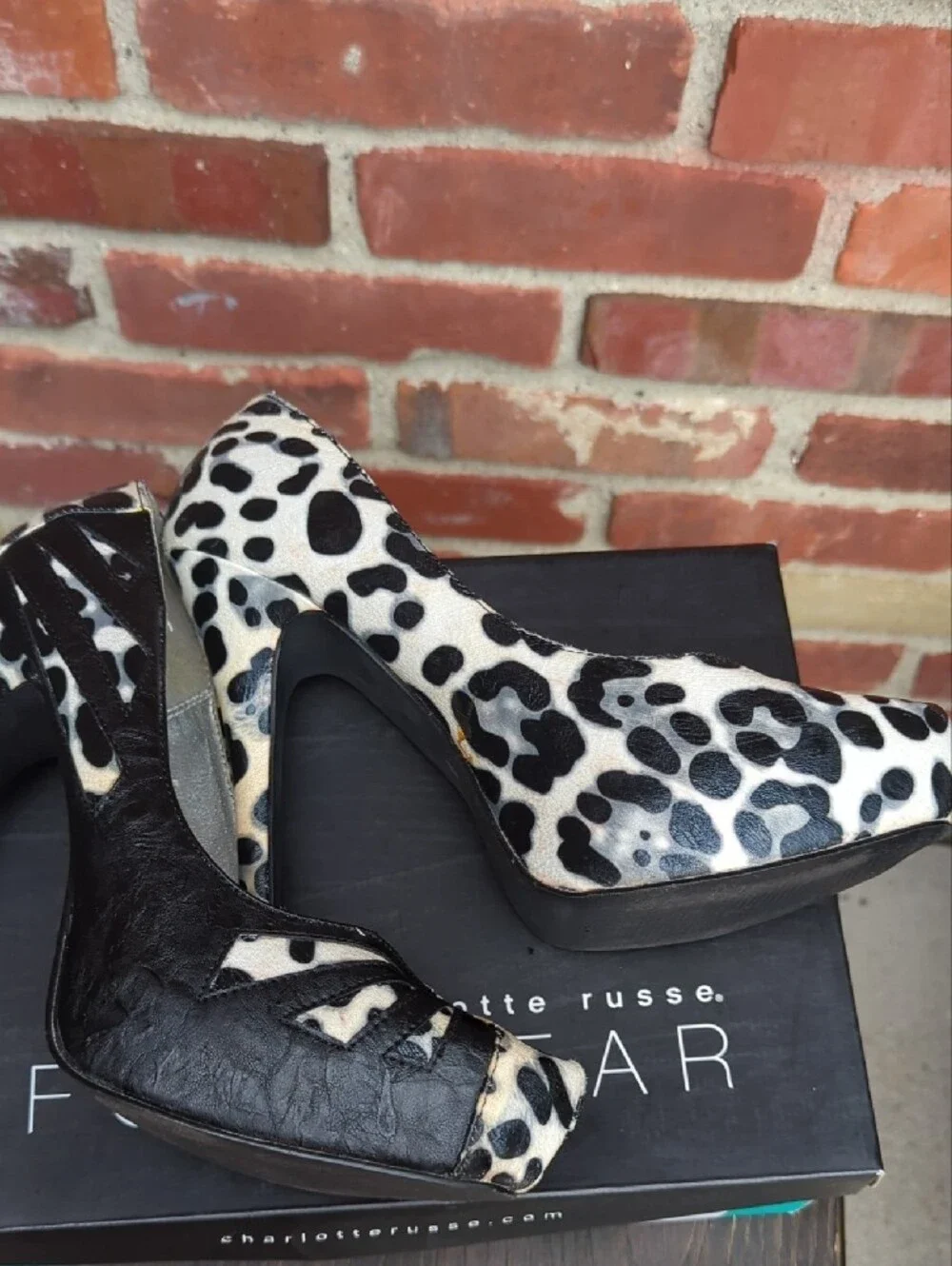 Russ Black and White Leopard Platform Pumps 4.5 in